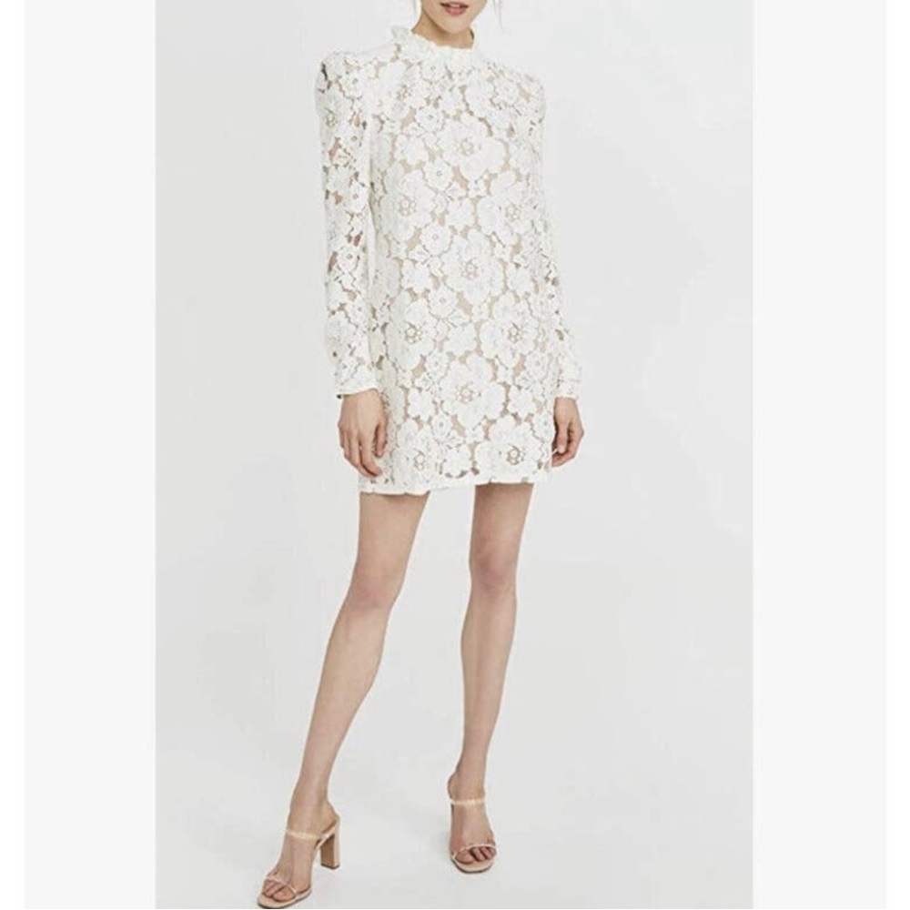 WAYF Emma Puff Long Sleeve White Lace Dress